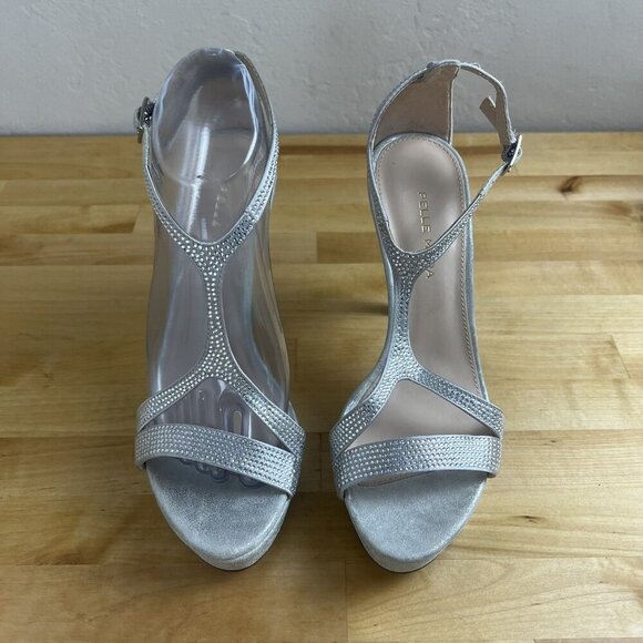 Pelle Moda Pumps Strappy Studded Stilettos Sparkly Silver Karisa Heels Size 9 - Picture 3 of 16